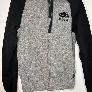 Roots Canada Salt & Pepper Zip Hoodie Mens XS Black Sleeve